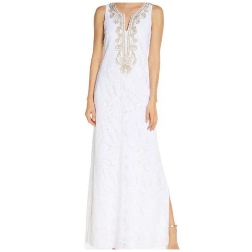 Lilly Pulitzer Carlotta Maxi Dress in Wildflower Stripe Lace Resort White